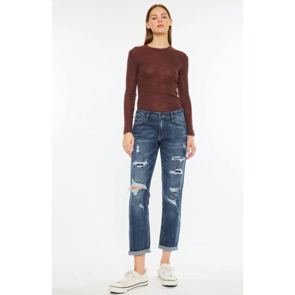 KanCan Devika Mid Rise Boyfriend Jeans in Dark Wash - Sz 15/31 - NWT